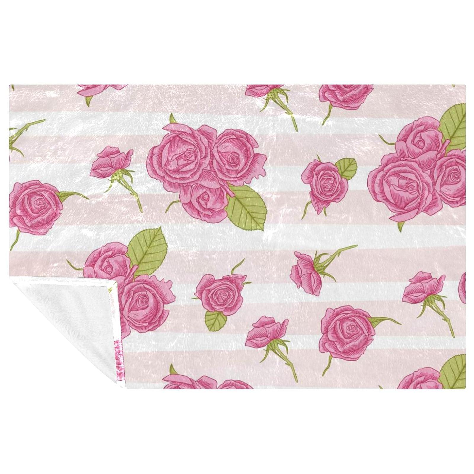 Couverture douce anti-froid plaid à roses pour lit et canapé sans bouloches