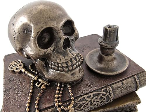 Miniatura 4 de Veronese Design 4 34 pulgadas de los libros de estudio del mago y la baratija del cráneo Secreto Stash Box Escultura de resina Acabado de bronce