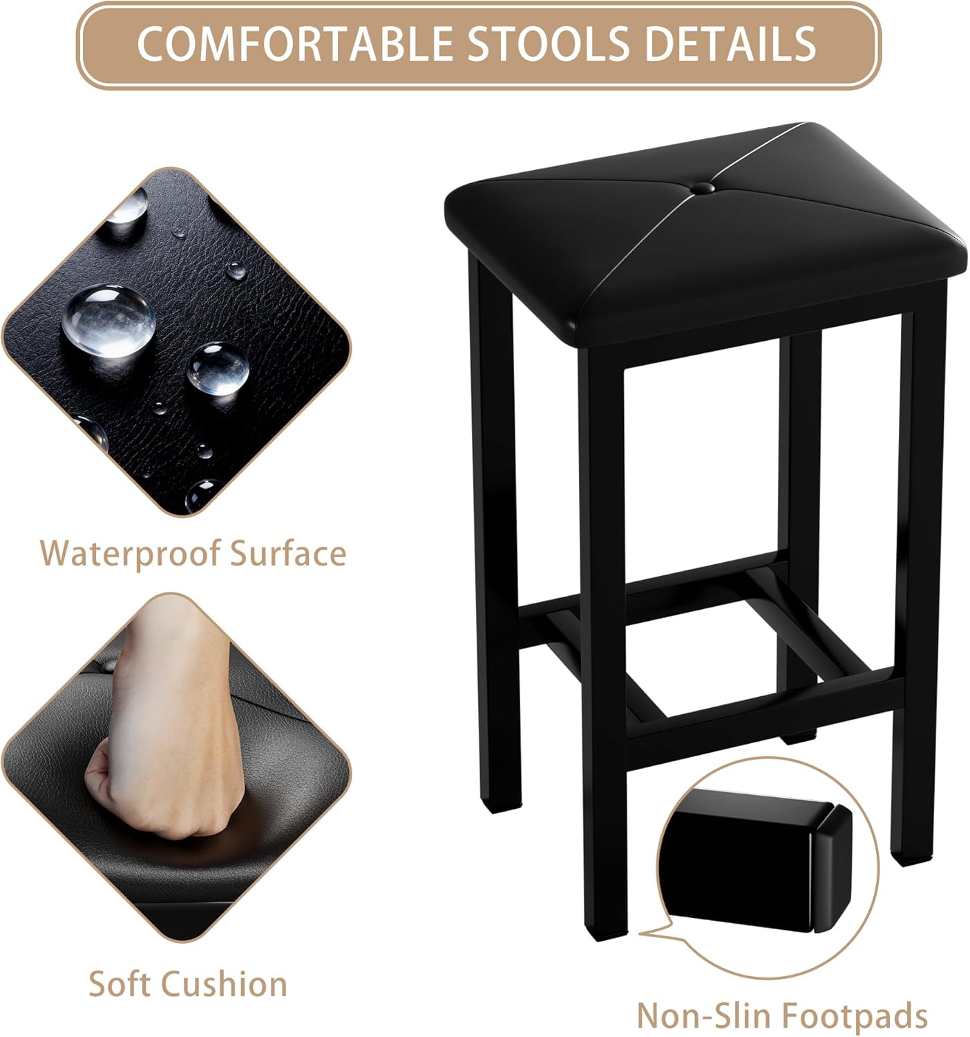 uhomepro 4-Piece Kitchen Bar Table Set with Storage Shelves - 57.1” Sofa Table with Stools, Simple Style, Easy Assembly, Perfect for Small Spaces, Restaurants, and Studio Apartments (White+Black)