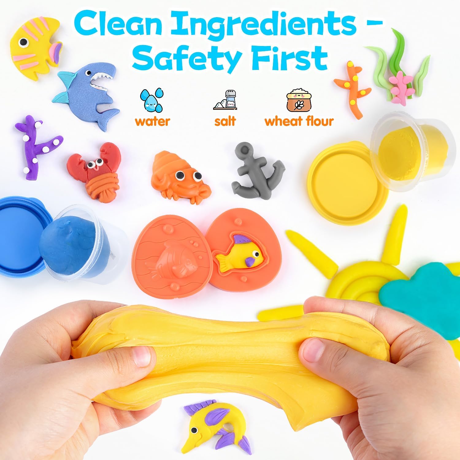 PLAY Ocean Color Dough Kit with Sea Animals Molds, Under the Sea Toys Set for Sensory Play - Boat Whale Shark Crab Fish Cutters, Educational Arts and Crafts Gift for Kids 3 4 5 6 Year Old Boys & Girls