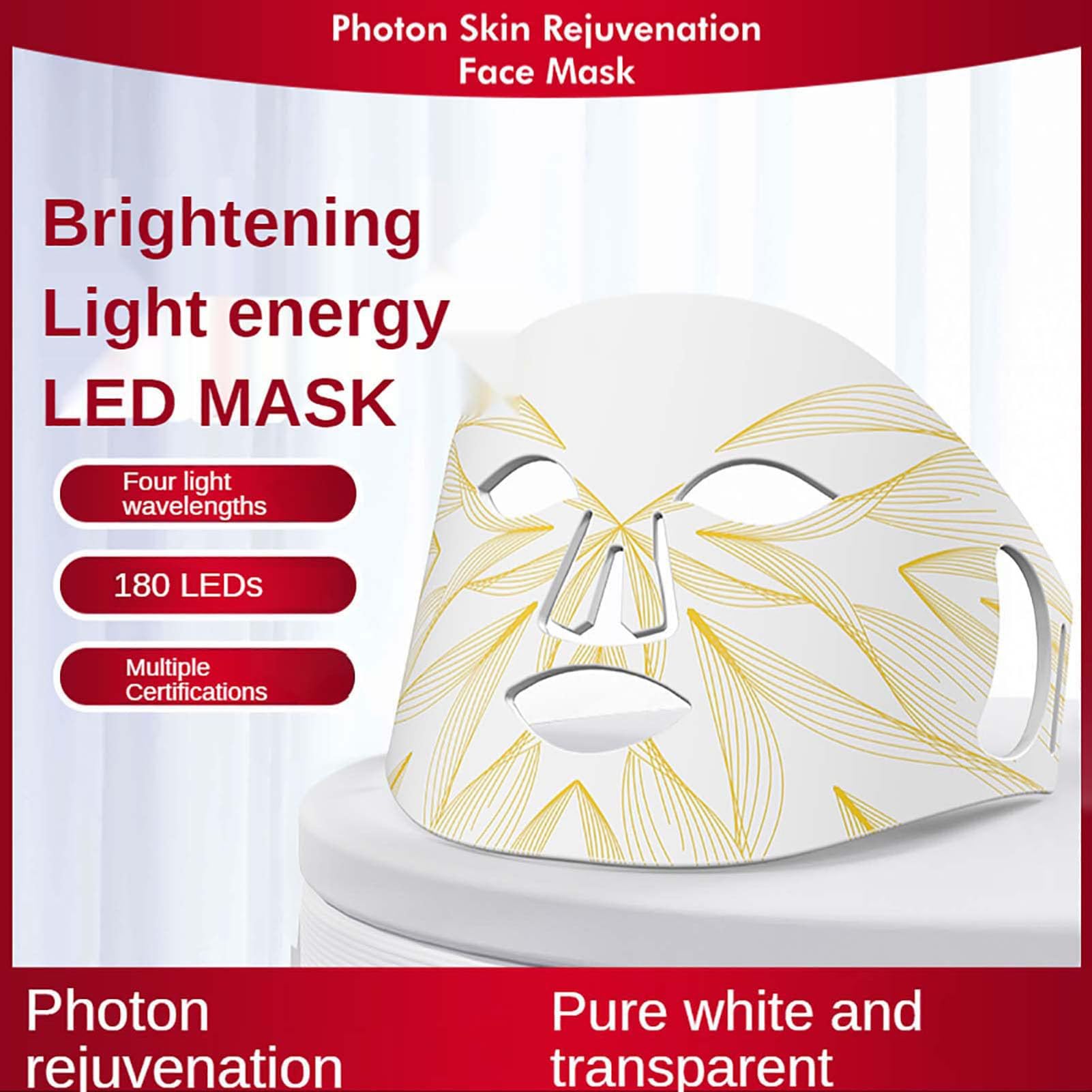 Maschera A Luce LED Antirughe, 4 Colori Maschera per Terapia della Luce, Maschera per la Terapia della Luce del Viso a LED con Telecomando, Sbiancamento Viso