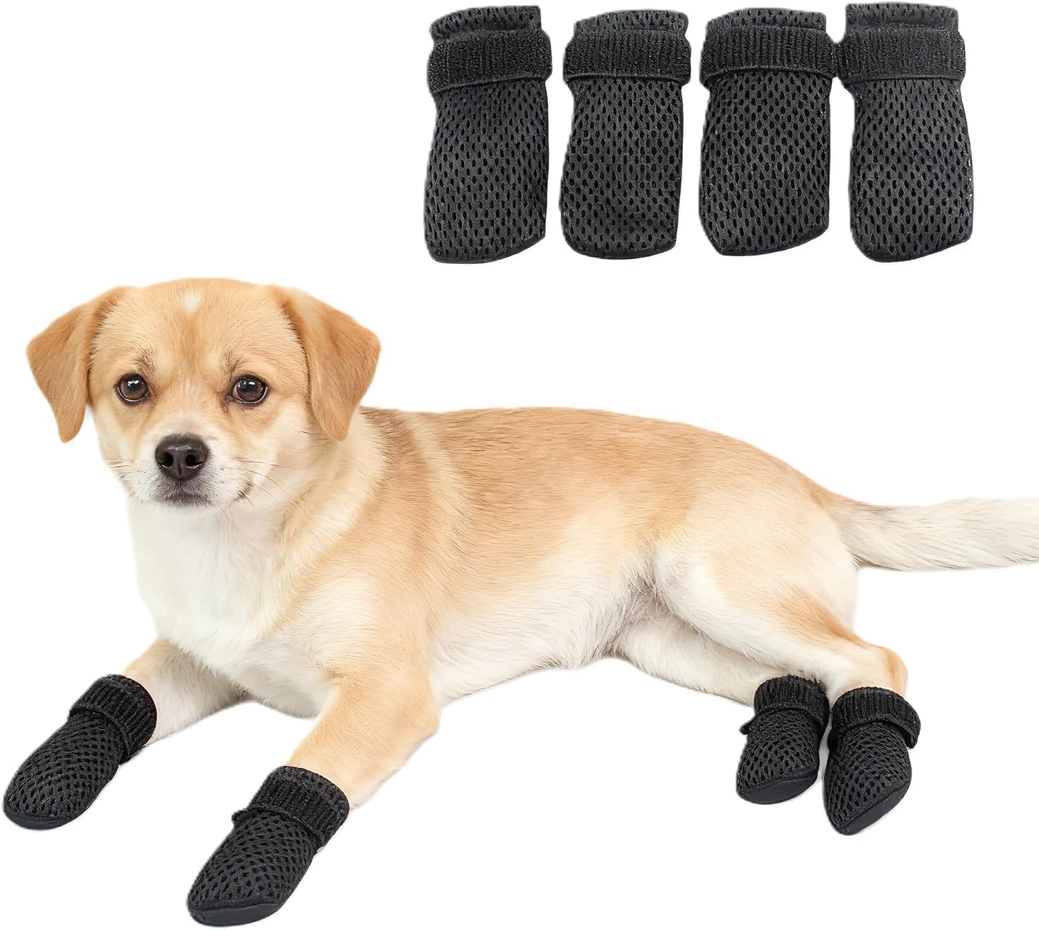 4 PCS Cat Mittens to Prevent Scratching, Adjustable Dog Booties to Prevent Scratching, Breathable Mesh Shoes, Prevent Scratches, Suitable for Bathing, Feeding and Nail Trimming (Black, M)