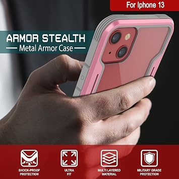 Punkcase iPhone 13用 アベンジャーディフェンスシリーズ ミリタリーグレード保護カバー アルミフレーム クリアバック iPhone 13 6.1インチ2021用究極の落下保護 ローズゴールド