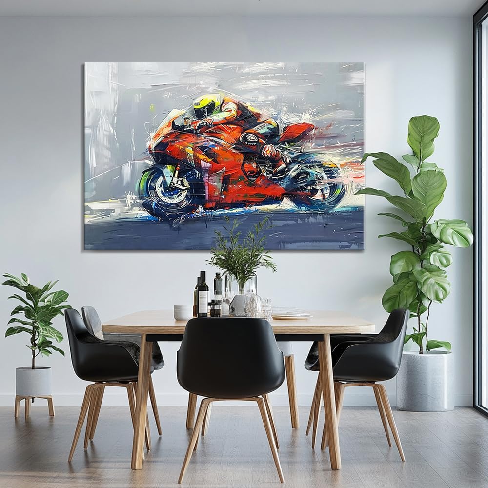 LUNGHANARTS Wall Art for Living Room Motocross Rider Painting Motorcycle Decor Motorcycle Race CanvasPrints Art Modern ArtworkYouth room decoration (Orange12INx16IN) - Image 4