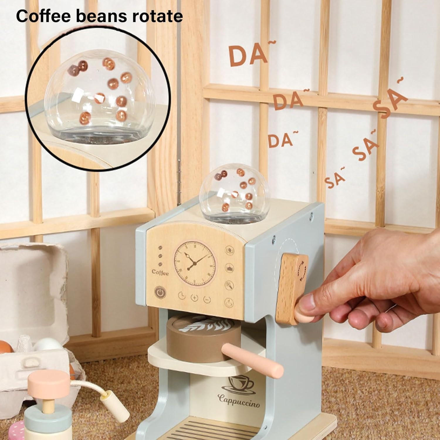 Woodens Coffee Maker Toy with Grinders, Toddler Pretend Play Kitchen Accessories Woodens Toy for Pretend Kitchen Accessories