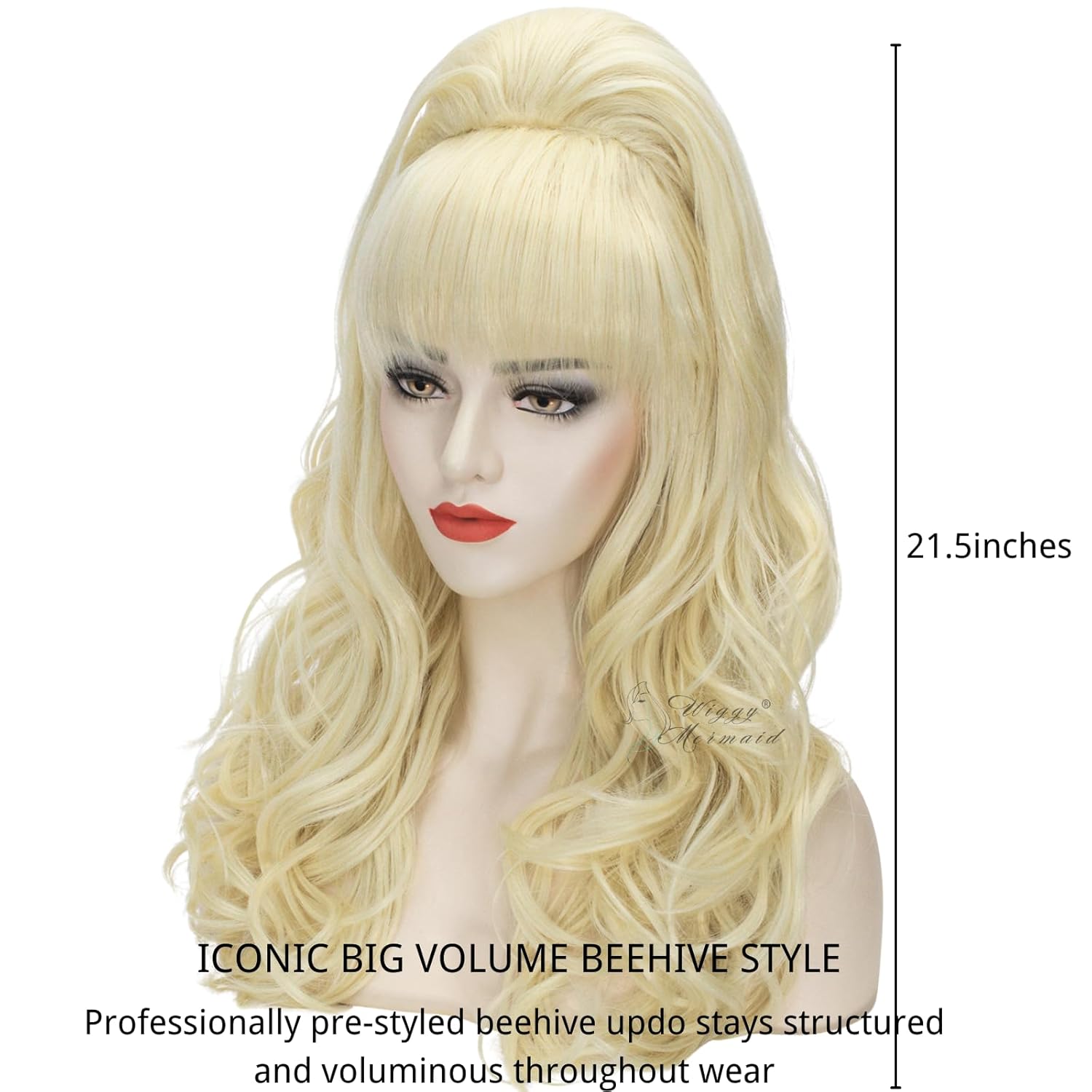 Wiggy Mermaid Blonde Beehive Wig 70s 80s Long Curly Big Hair Women Vintage Bouffant Updo Fembot Wig for Halloween Party Country Singer Costume + Cap - Image 5
