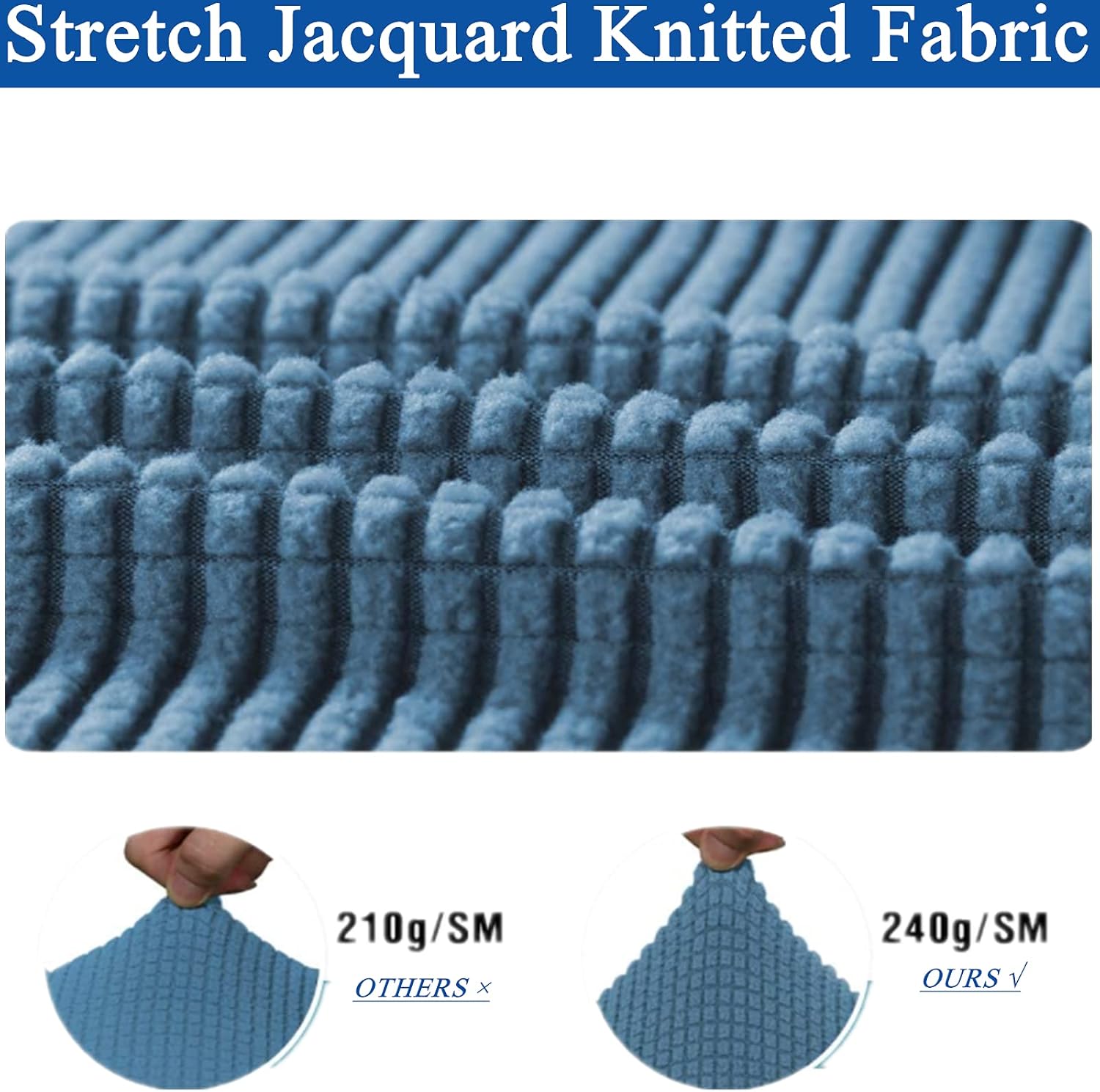Stretch Bar Stool Covers – Set of 2 Elastic Slipcovers for Counter Stools, Pub Chairs & Dining Room Seats – Jacquard Fabric, Removable Washable Seat Covers (Dusty Blue, 2)