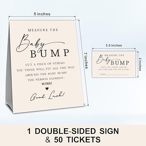 Miniatura 2 de Baby Shower color beige mide la protuberancia, mide el vientre de mamá - 1 letrero de pie y 50 boletos - Revelación de género, baby shower,