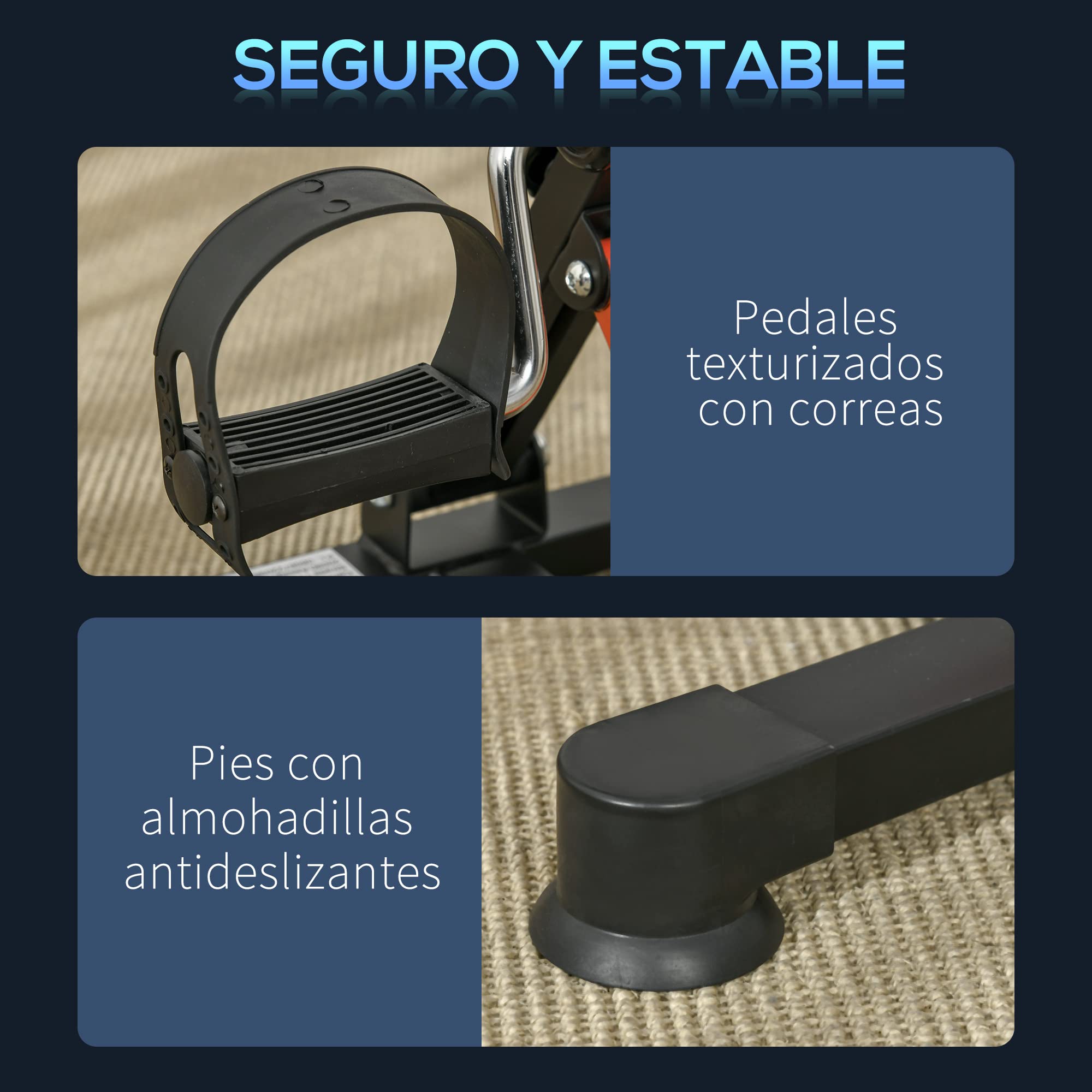 HOMCOM Mini Bicicleta Estática de Ejercicio 33-43x40x24,5-34,5 cm Negro | Pedales Estáticos, Altura y Longitud Ajustables, Pantalla LCD, Máquina Pedalear de Manos y Piernas