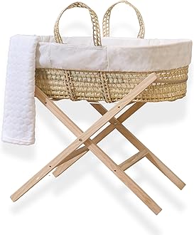 Clair de Lune Scandi Palm Moses Basket Essential Special Buy Bundle 75 x 28 cm (Cream)