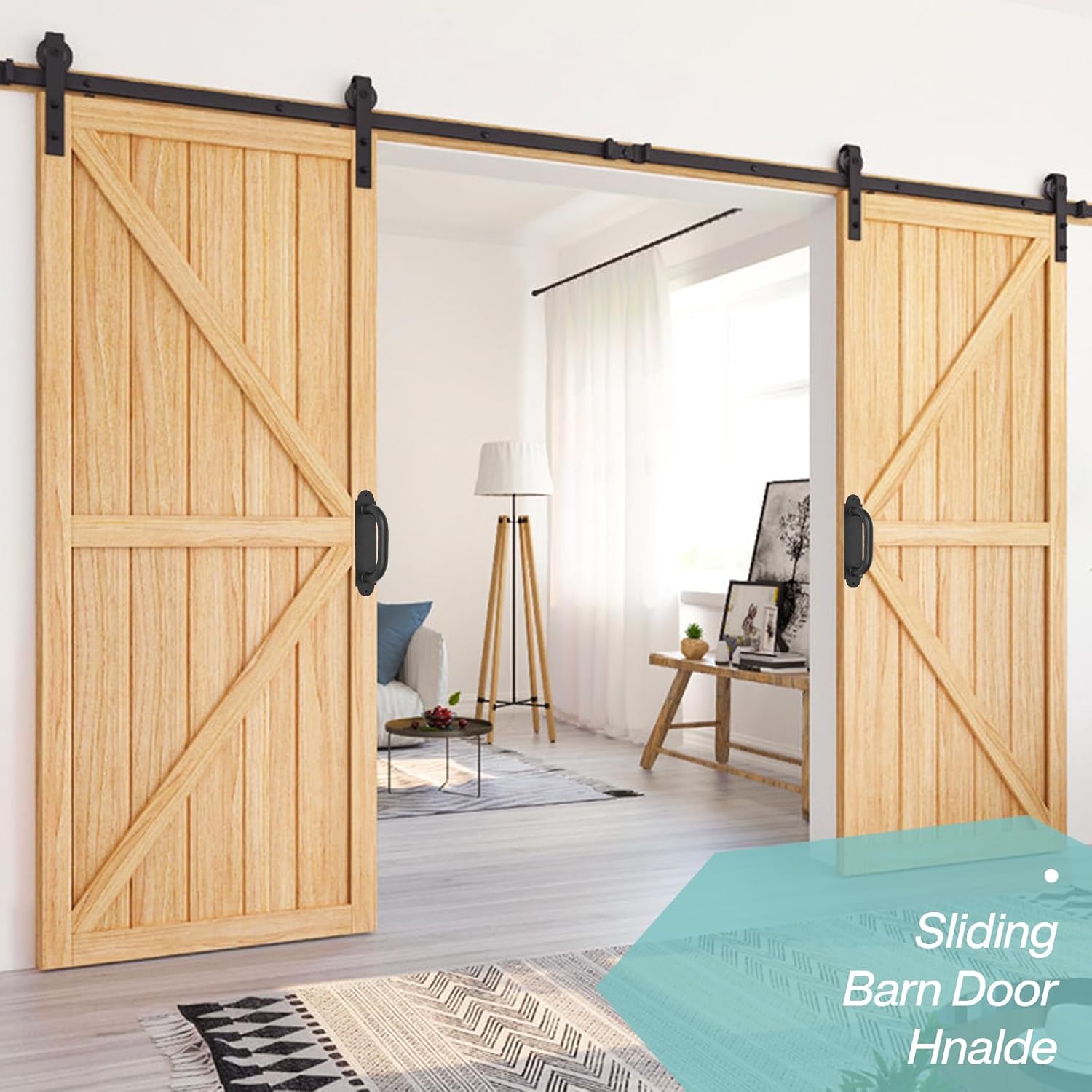 8'' Black Heavy Duty Barn Door Pull Handles 2 Pack, Outdoor Metal Powder Coated Modern Gate Handle for Fence Garden Patio Gates, Interior Closet Cabinets Door Pulls