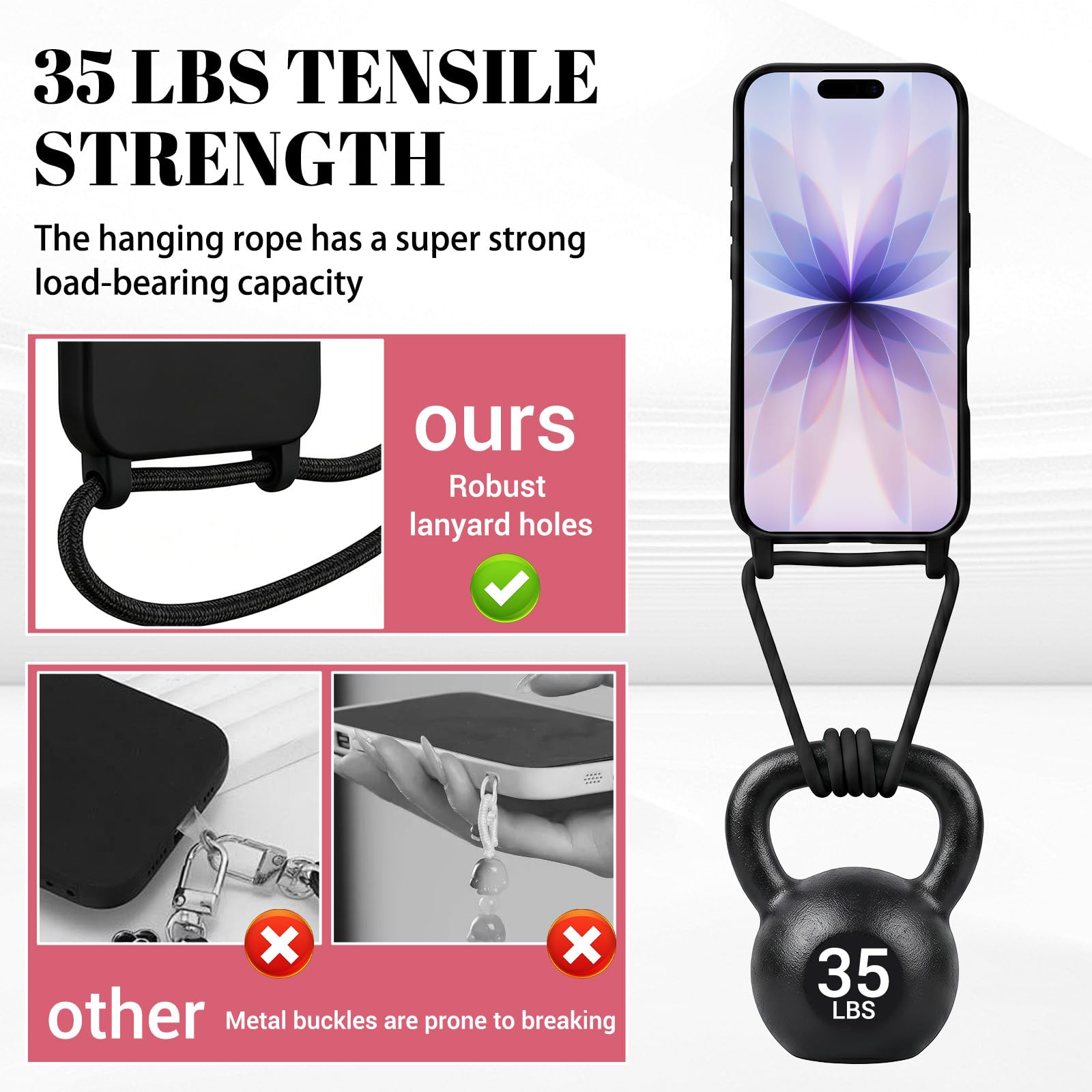 CaseLover Magnetyczne etui kompatybilne z iPhone 17 ze smyczą, sznurowane etui regulowany miękki TPU silikon etui z motywem serca odporne na wstrząsy etui ochronne na iPhone 17 6,3 cala, czarne