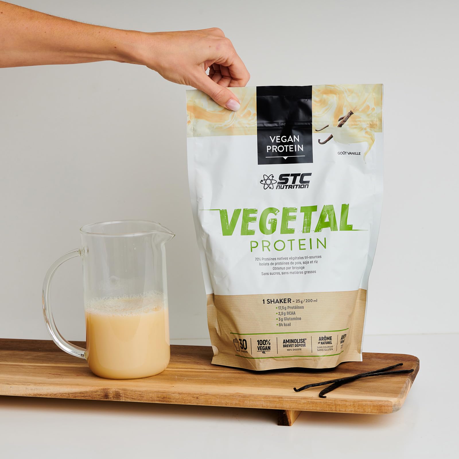 STC NUTRITION Vegetal Protein, Alternative 100% Végétale, Pois + Soja + Riz, Sans Sucre, Matières Grasses, Colorants, Gluten, 100% Végan, Goût Vanille, 750g - Marque Française