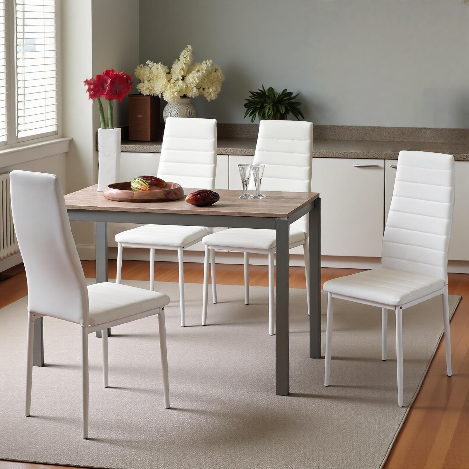Set Van 6 Eetkamerstoelen - 49,5 X 55 X 92 Cm - Met Hoge Rugleuning Voor Eetkamer En Woonkamer Pu Leer Zwart