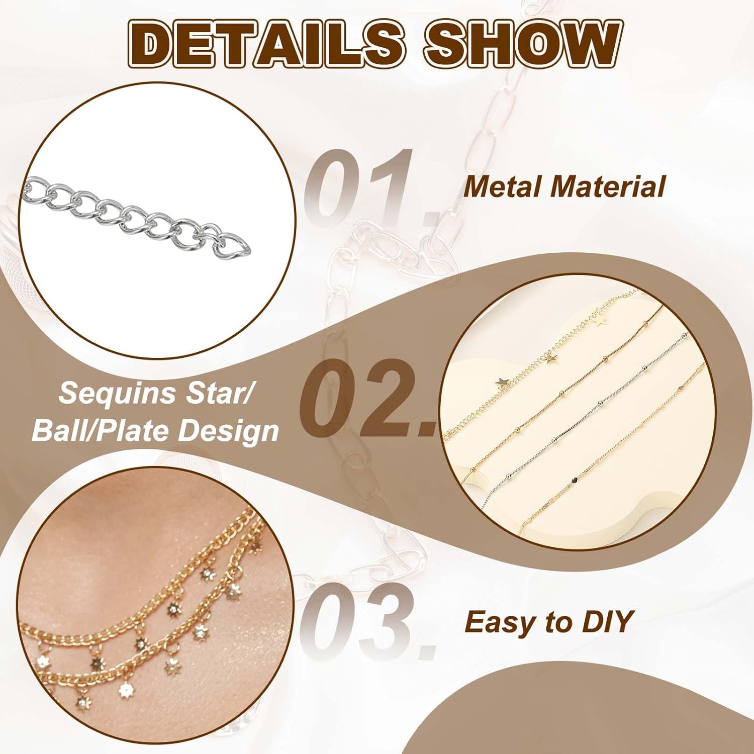 PATIKIL Chains for Jewelry Making, 1 Roll 16.4 Feet Star Stainless Steel Chain Link for Women Necklace DIY Craft Bracelet Earring Kit Gifts with Jump Rings and Lobster Clasps, Silver - Image 3