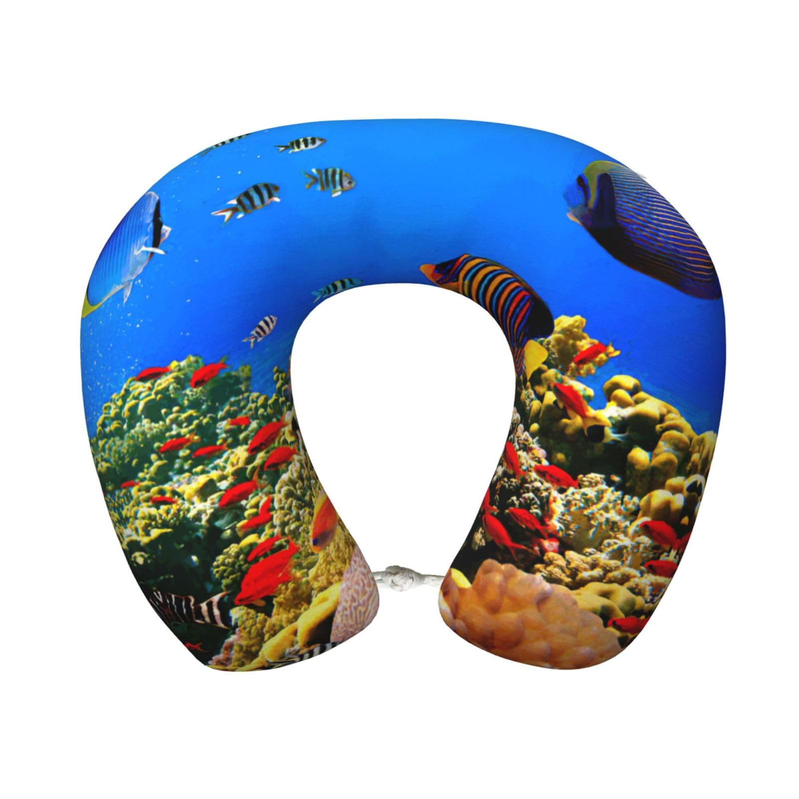 ASFgda U-Shape Memory Foam Sea Fish Pattern Print Travel Pillow,Neck Support,Washable Cover For Airplane Car Home Office