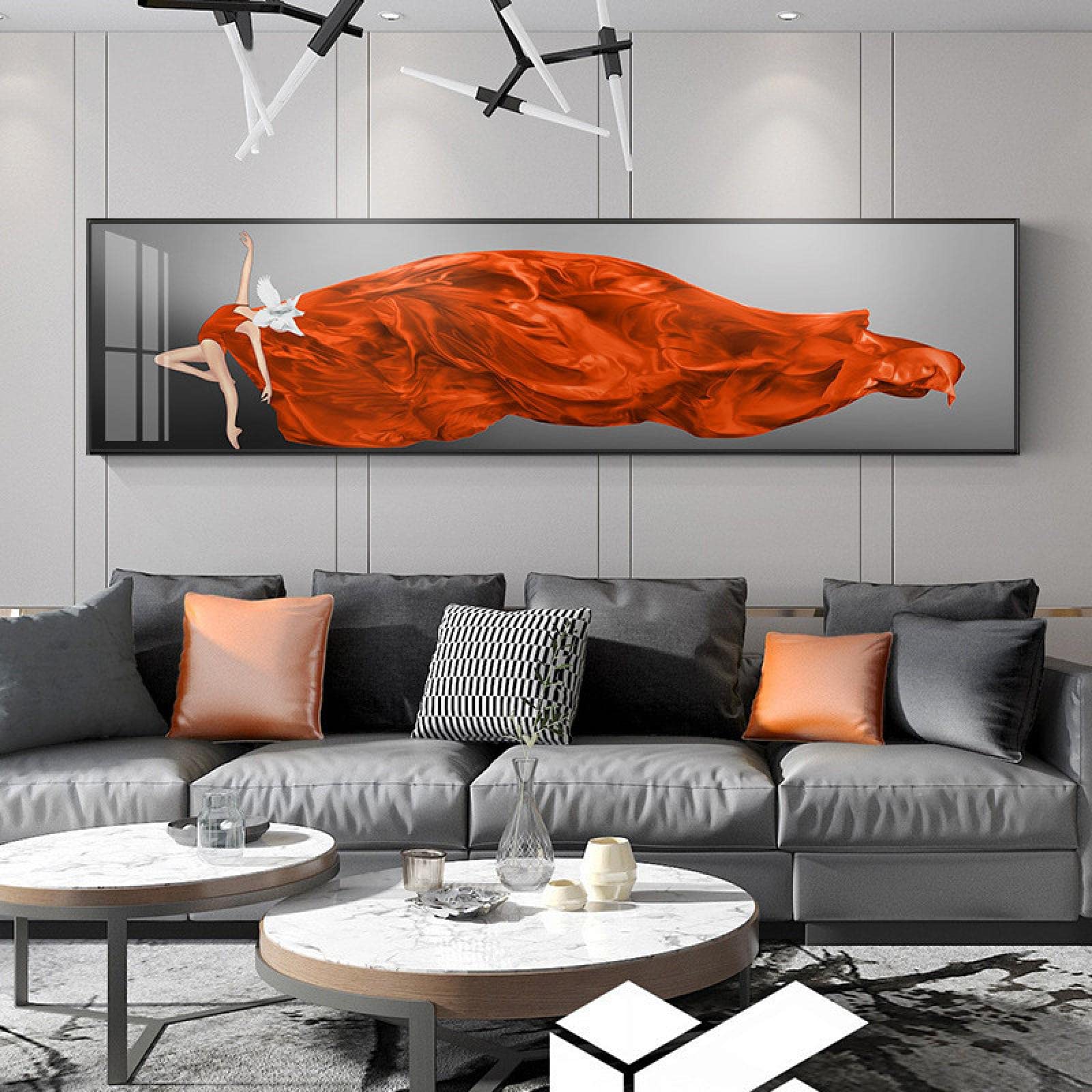Toile d'art mural pour salon moderne avec impression de silhouette orange 35x135 - 8