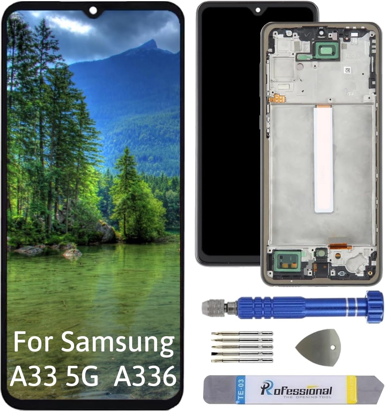 Full Incell Display for Samsung A33 5G A336 LCD Screen Replacement Touchscreen with Tool Black with Frame High Quality