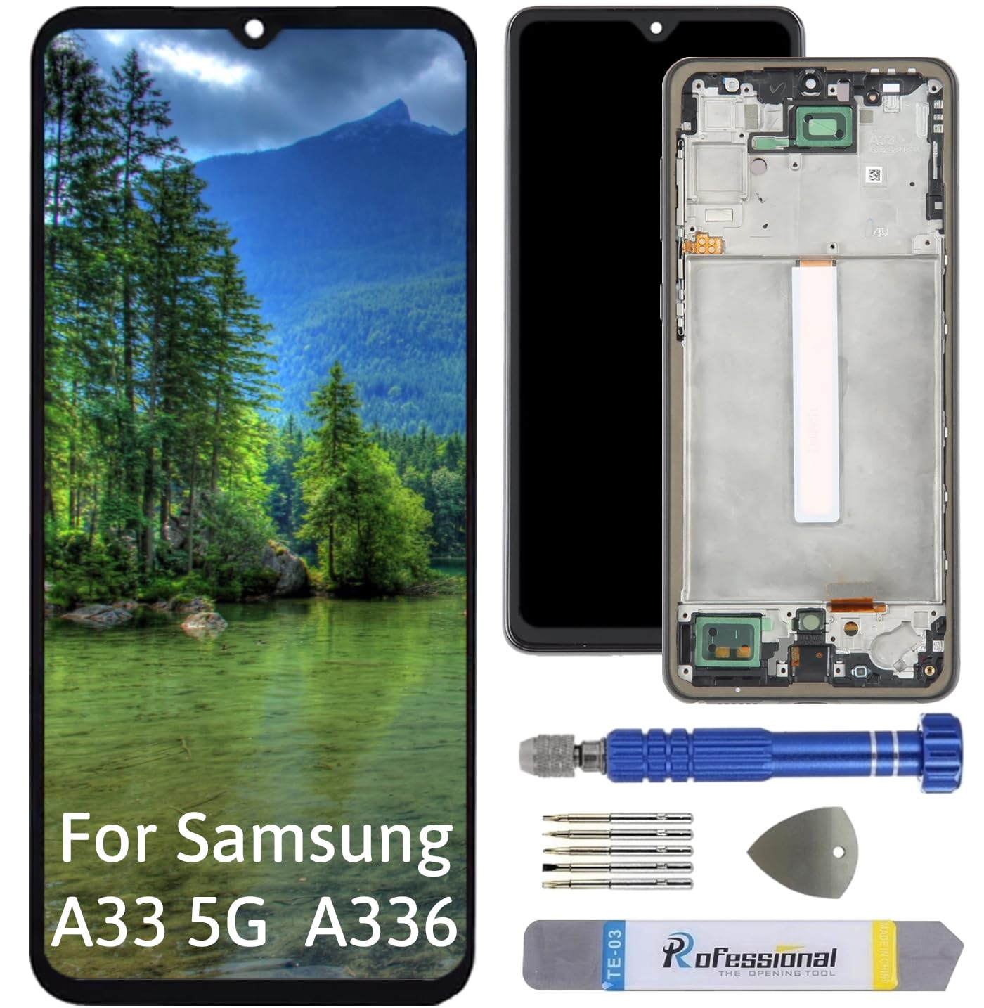 Full Incell Display for Samsung A33 5G A336 LCD Screen Replacement Touchscreen with Tool Black with Frame High Quality