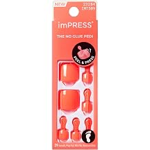 Kiss Impress No Glue Mani Press On Nails, Color,#39;Pure Mood', Orange, Short Size, Squoval Shape, Includes 24 Toenails, Prep Pad, Instructions Sheet, 1 Manicure Stick, 1 Mini File