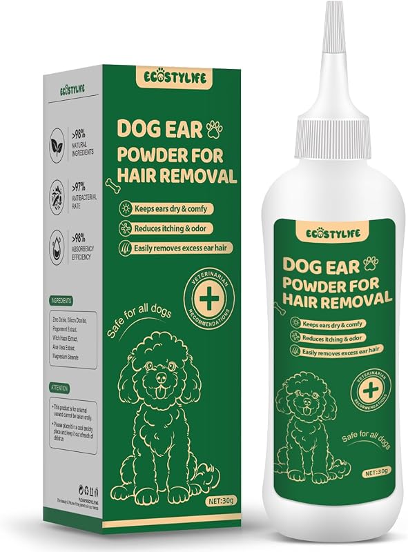 Pó para Remoção de Pelos das Orelhas de Cães com Óxido de Zinco EcoStylife, 68 g