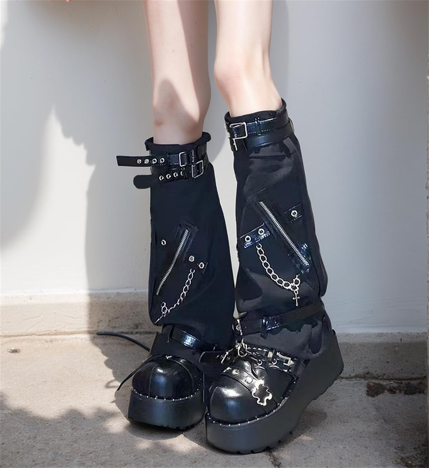 TOMETO STAR Goth Leg Warmers Y2K Women Punk Rave Japanese Grunge Emo Scenecore