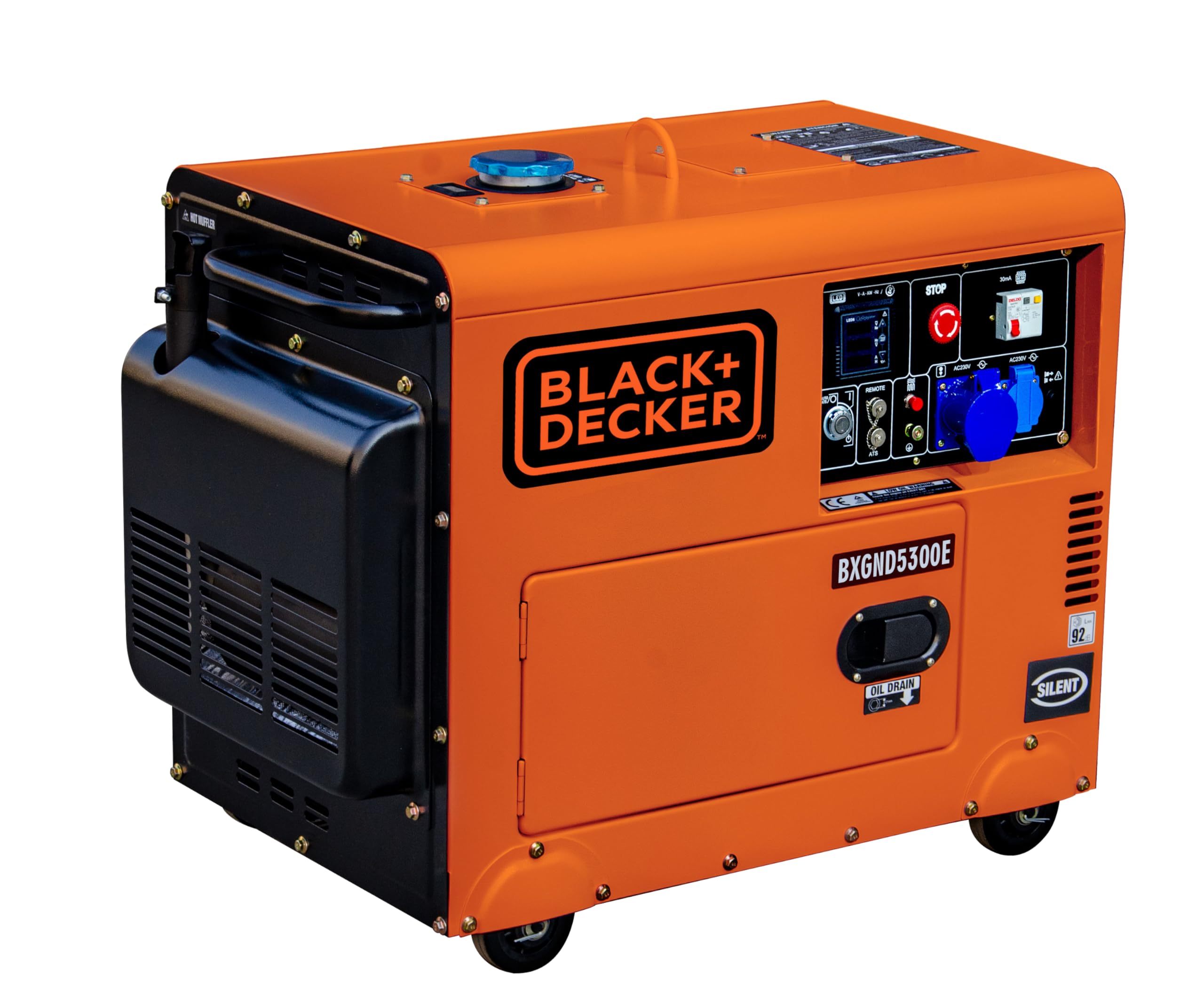 BLACK+DECKER - Generador eléctrico diésel monofásico e insonorizado, con potencia máxima 5300W - para emergencias apoyo solar o caída de red.BXGND5300E