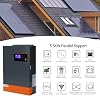 Multi-functional solar inverter, 5.5KW hybrid solar inverter with built-in 80A MPPT charge controller, 48V DC to AC 220V/230V pure sine wave inverter, can connect up to 9 inverters in parallel