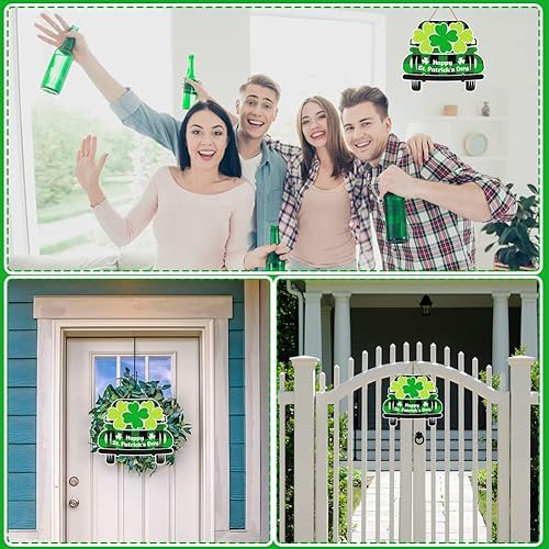 Miniatura 7 de WhatSign Letreros de decoración para puerta del día de San Patricio trébol de la suerte camión feliz día de San Patricio letrero para colgar coronas
