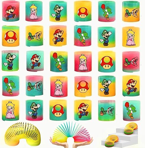 OakiTa 24 unidades de Mario Spring Rainbow Mario - Recuerdos de fiesta para primavera arco iris mágico, bolsa de regalos de fiesta Slinky,