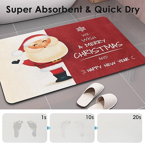 Miniatura 3 de Tapete de baño navideño para baño, de secado rápido y súper absorbente, tapete de baño rojo antideslizante, parte trasera de goma antideslizante, 17