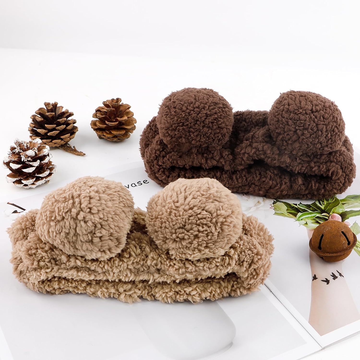 2 Pcs Bear Ears Skincare Headbands for Makeup Spa, Face Wash - Brown Elastic Facial Headband (Dark brown bear headband set, Standard) - Image 4