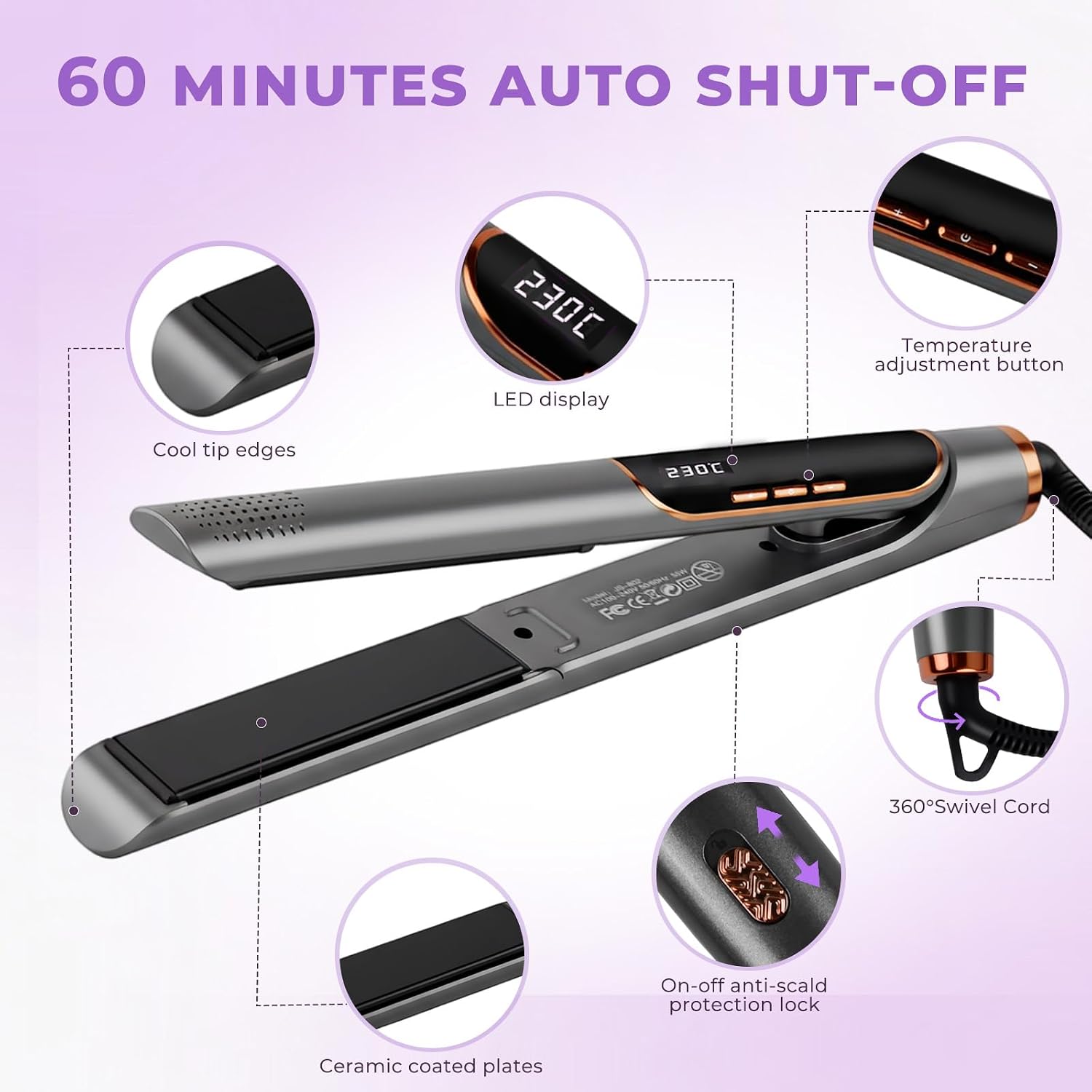 2 in 1 Hair Straightener, Hair Straightener, Hair Curler, LCD Display, 13 Temperature Settings, 212-446 °F, 30S Fast Heating, with Heat Resistant Mat, for All Hair Types image 4