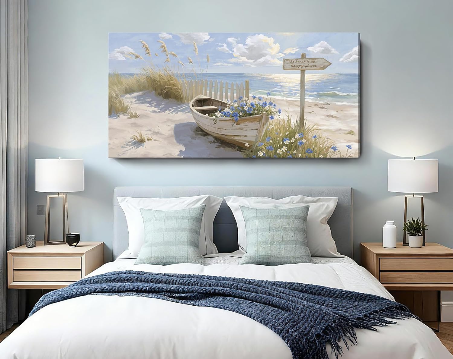 CTHEART Canvas Wall Art Modern Natural Murals Coastal Scenery Artwork Extra-Large Living Room Decor Blue Print Suitable For Living Rooms Bedrooms And Seaside Villas 58X29