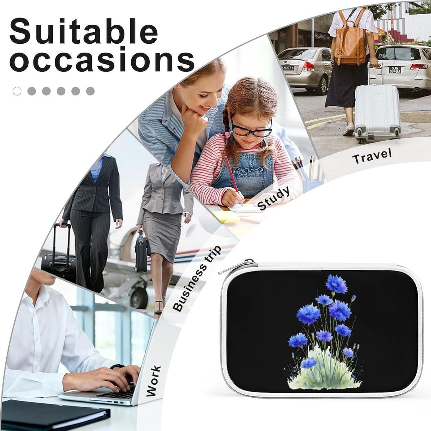 Watercolor Cornflowers Cosmetic Bag Makeup Brush Organizer Bags image 5