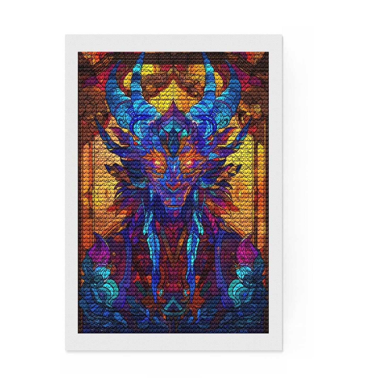 Junmoney Stained Glass Dragon 5D Diamond Painting Kit 8"x12", Vintage Style Decor, Boho Decor, Handmade Wall Decor, Artistic Hobby