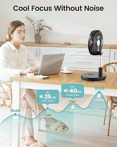 Vista 6 de TriPole Ventilador de pie plegable 30 cm Ventilador de pedestal portátil recargable con batería con control remoto, configuración de temporizador