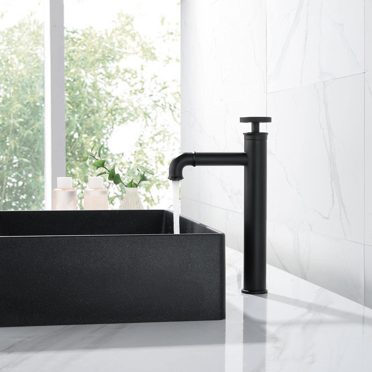 HomeLava Einhand-Waschtischbatterie Kaltwasserarmatur Kaltwasserhahn Hoch Wasserhahn Kaltwasser Einhebelarmatur Gäste WC Badarmaturen Industrielles Design Schwarz für Bad
