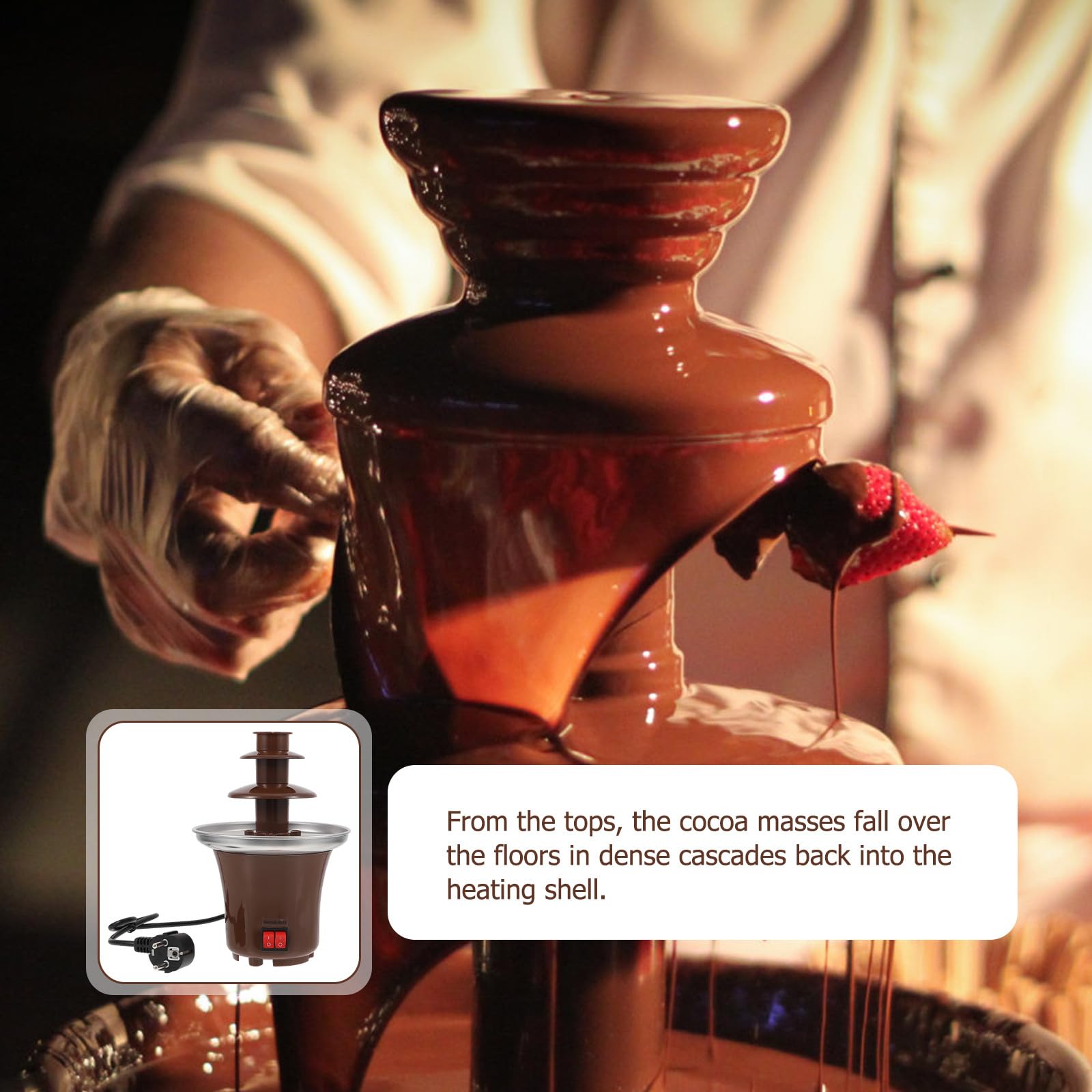 SHINEOFI Fuente de Chocolate Fácil de Montar y Desmontar Marrón de Acero Inoxidable 3 Capas para Fondue de Chocolate en Casa
