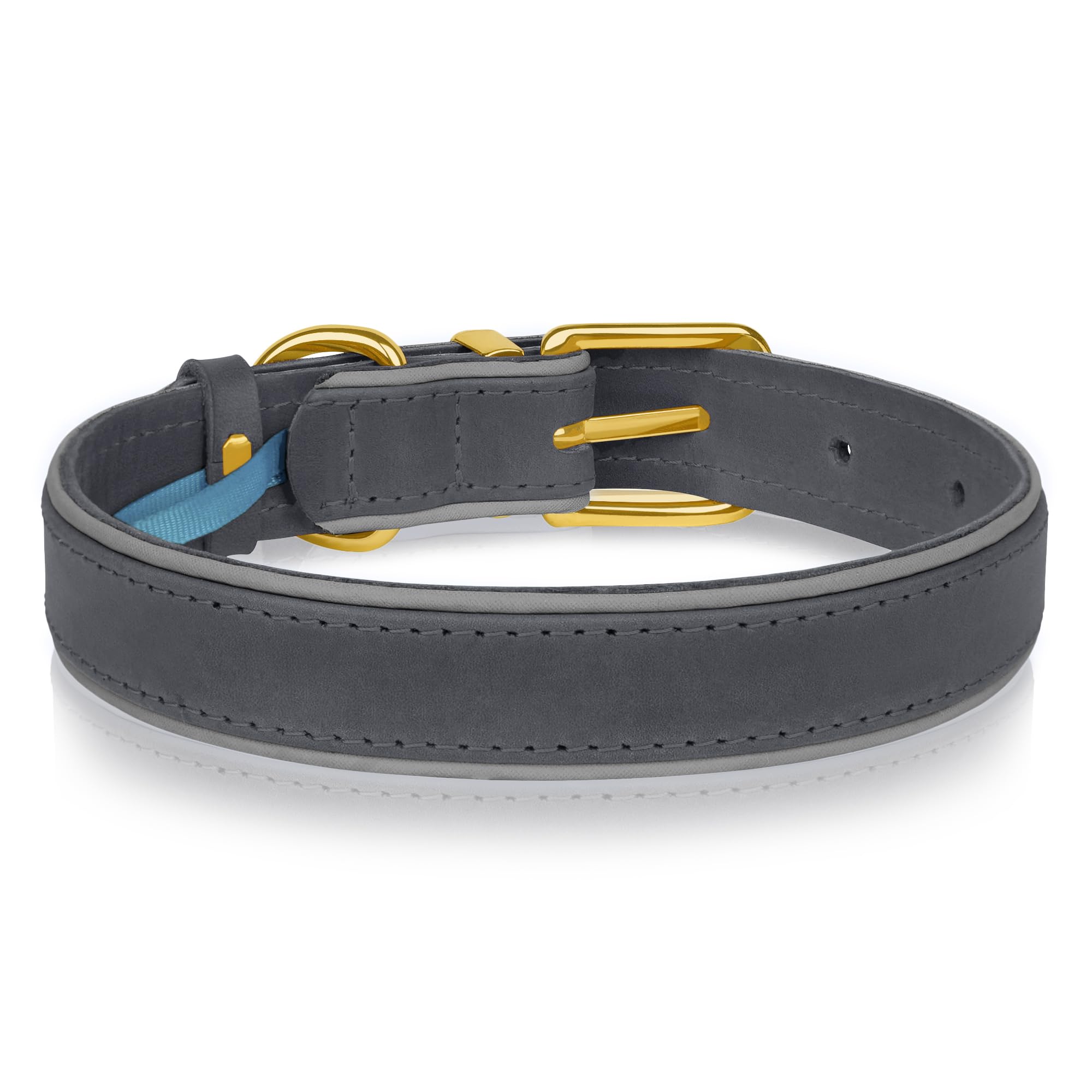 OOPSDOGGY Reflective Geniune Leather Dog Collar Soft Padded Collars for Small Medium Large Breed Dogs Puppy 4 Sizes - Image 2