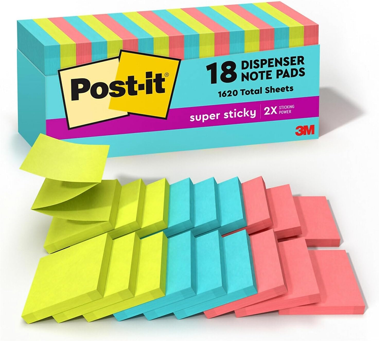 Post-it Super Sticky Pop-up Notes, 3-inch x 3-inch, Supernova Neons Collection, 90 Sheets/Pad, 18 Pads/Pack (R330-18SSMIACP)