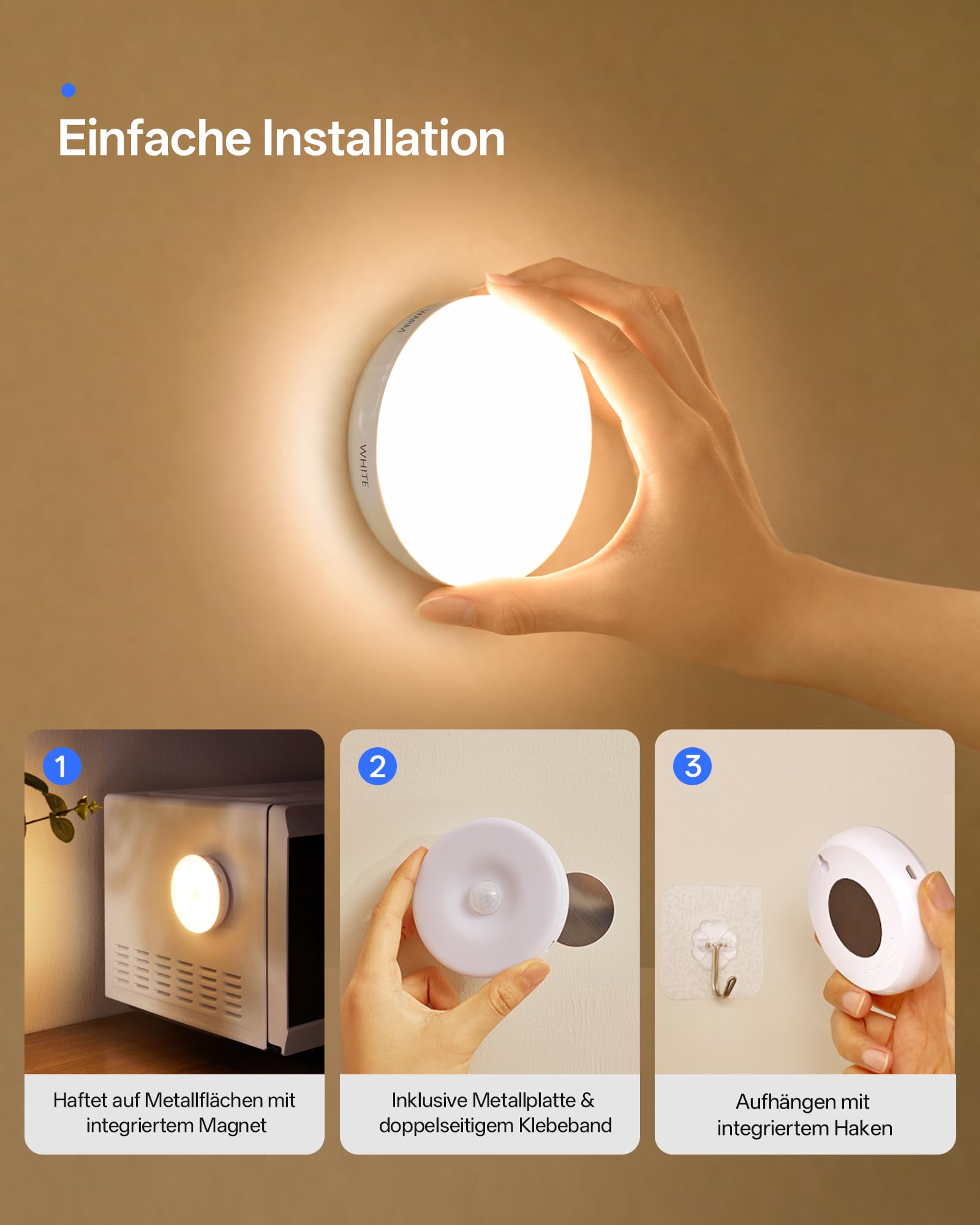 Homelist Nachtlicht mit Bewegungsmelder, 6 Stück Akku Bewegungsmelder Licht, treppenbeleuchtung innen, 3 Modi Auto/ON/OFF, LED Nachtlicht Kinder, für Treppe, Schlafzimmer, Küche, Flur, Badezimmer