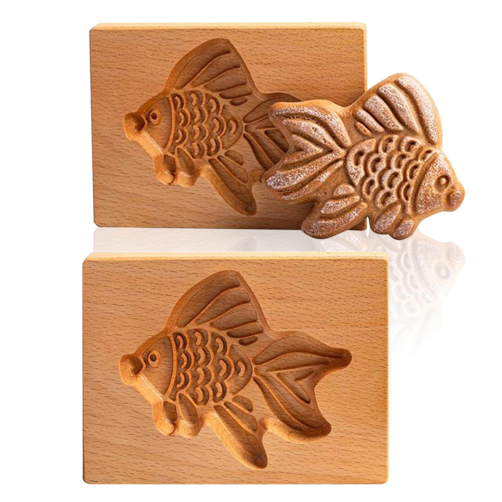 Drewniane foremki do ciastek, herbatniki, pieczątka na ciasteczka 2 szt. Foremka wykrawania ciasteczek w kształcie ryby 3D DIY Prasa Pieczenie kuchni Rzeźbione wypukłe ciasteczko