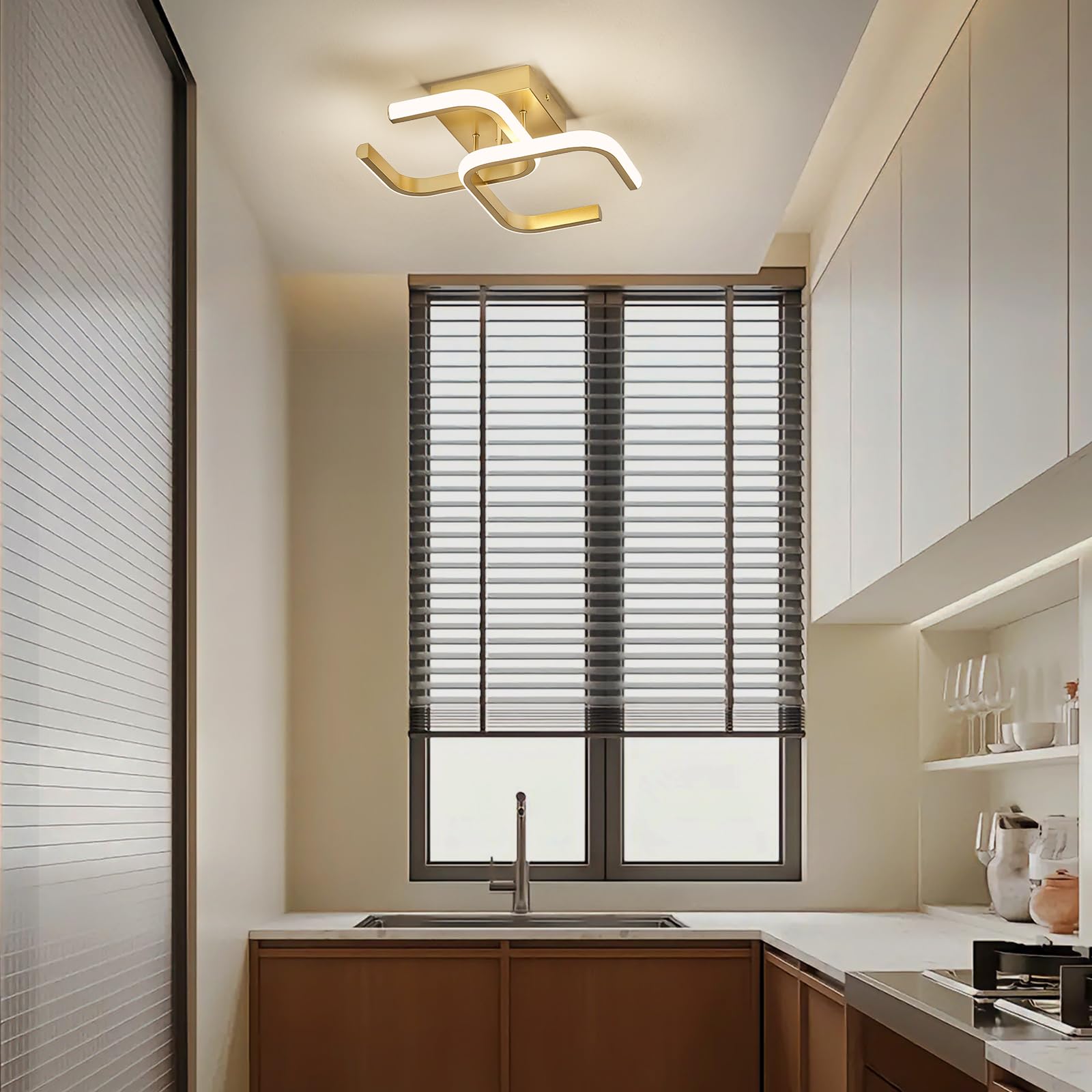 Plafoniera Soffitto Moderna, Plafoniera Led Soffitto Oro, Lampadario Led 32 cm per Cucina, Bagno, Corridoio, Disimpegno, 4000 K