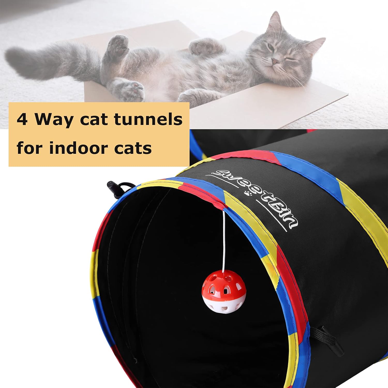 2 Pack Collapsible Cat Tunnels 4 Way,Cats Dogs Maze Tube with Ball for Indoor Outdoor Large Cat Play Toy (Black)