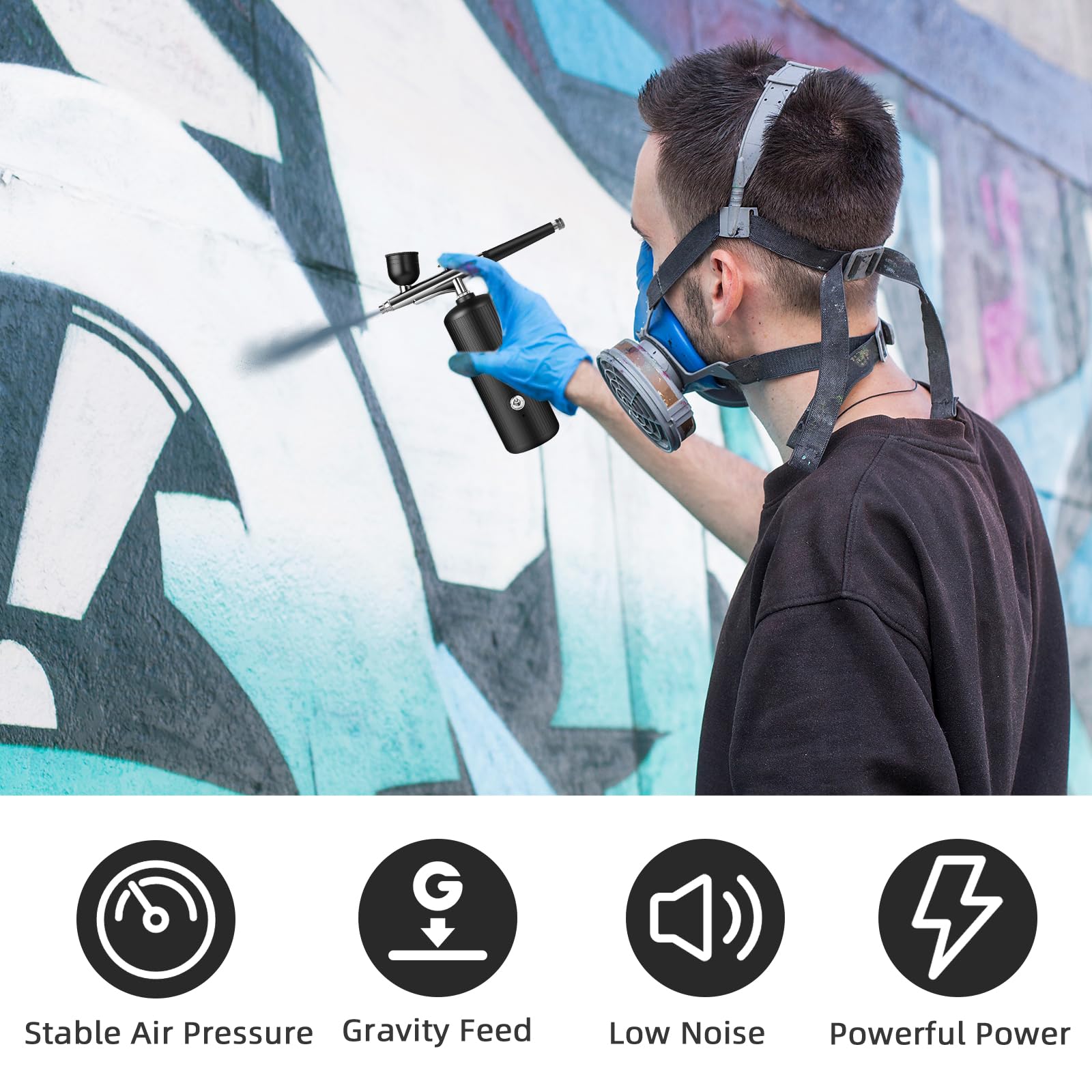 Kit de aerógrafo con compresor - Juego de aerógrafo recargable portátil de alta presión sin obstrucciones con boquilla y juego de cepillo de limpieza para arte de uñas, maquillaje, barbería