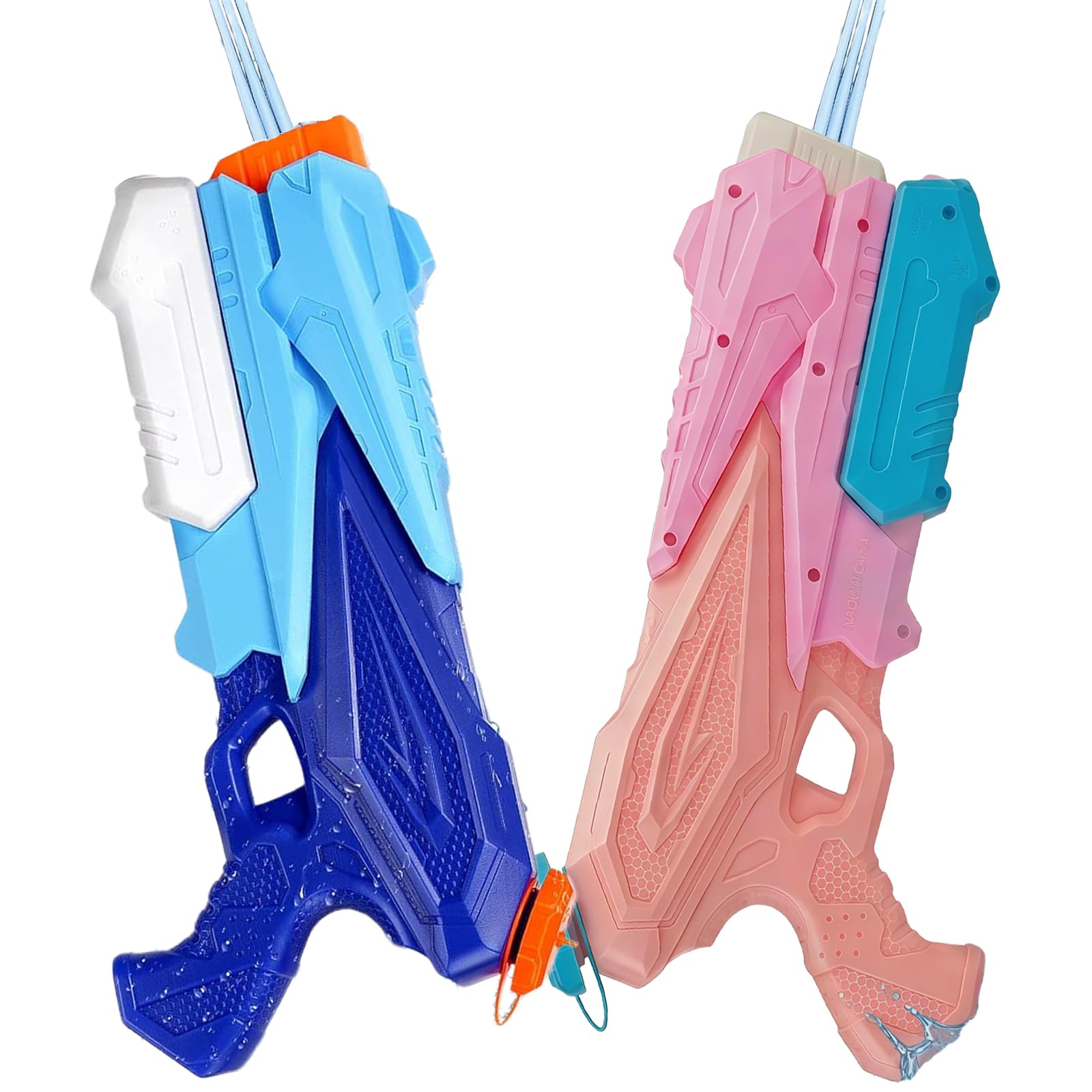 Muslecid 2er Set Wasserpistolen für Kinder & Erwachsene, 600ml Spritzpistole mit 3 Düsen, 10M Reichweite Pump-Action Wasserblaster, Outdoor Wasserspielzeug für Sommer, Garten, Pool & Strandparty