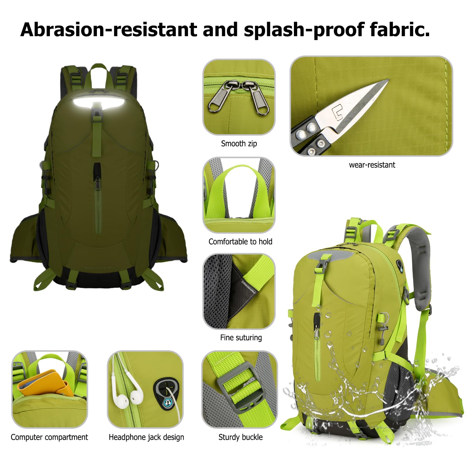 Zaino da trekking impermeabile da 40 litri, resistente, leggero, riflettente, per donne, uomini, trekking, campeggio, passeggiate, arrampicata, viaggi, sport all'aria aperta