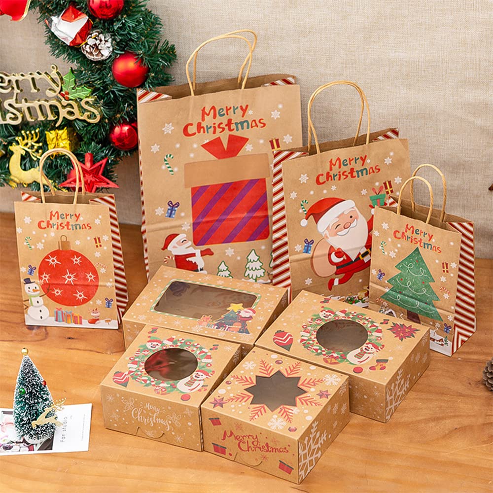 Geepen Weihnachts Keksboxen Set - 12 Stück Kraftpapier Boxen Mit Sichtfenster Für Plätzchen & Geschenke