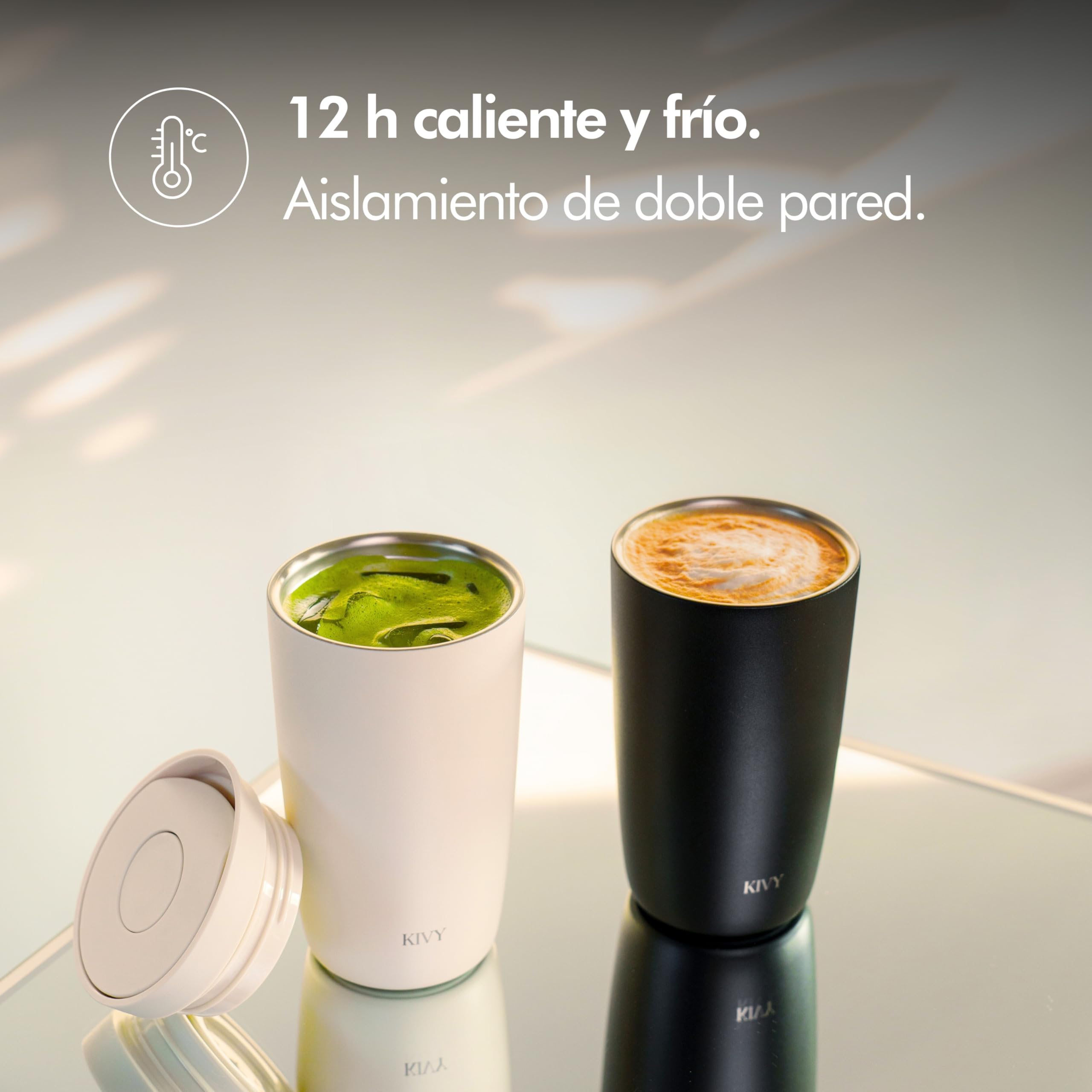 KIVY Termo de Café 350ml [CIERRE QUICK PRESS] - Vaso Termico - Taza Termica Llevar - Para Bebidas Frías & Calientes - Travel Mug - Sin BPA & A Prueba de Fugas - Doble Pared & Acero Inoxidable - Bleu — view 4